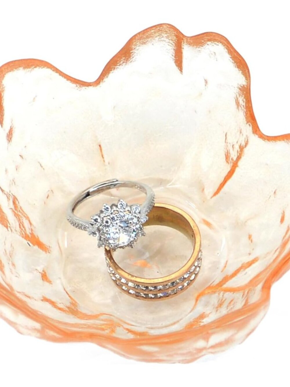 Crystal Orange Flower Ring Dish Jewelry Tray